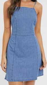 Soft denim slip dress in midwash blue