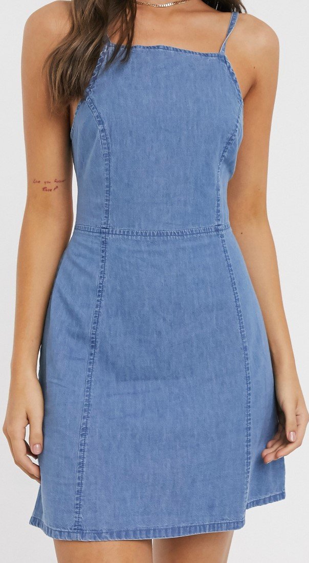 Soft denim slip dress in midwash blue