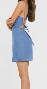 Soft denim slip dress in midwash blue