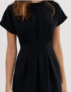 Nipped in waist mini dress in black